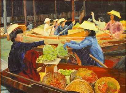 A. PHELIP "Le marché flottant"
Huile sur toile
40 x 61 cm