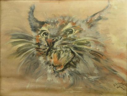 Elisabeth VALENIC "Le lynx"
Huile sur toile signée en bas à droite
48 x 52 cm