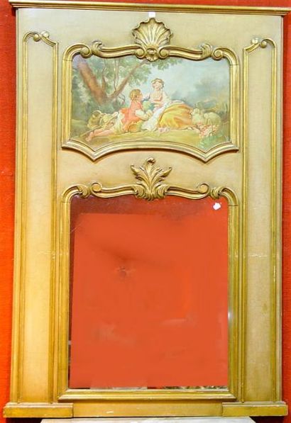 null Trumeau en bois sculpté et doré à décor de scène galante
Hauteur: 150 cm
