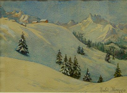 Ysabel GINOGGIO "Coucher de soleil" et "Monts enneigés"
Deux aquarelles