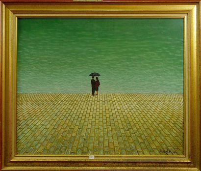 Fred Zeller "Couple sur le quai sous la pluie"
Huile sur toile signée en bas à droite
61...