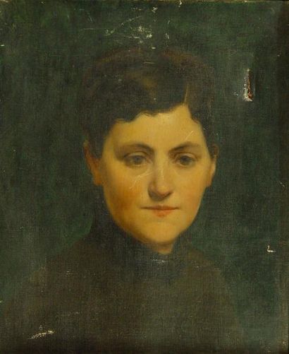 ECOLE FRANCAISE "Portrait de femme"
Huile sur toile (accidents)
46 x 38 cm