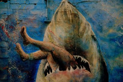 Augusto-S Acrylique sur toile:Requin 80x100 cm