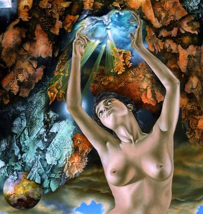 Augusto-S Acrylique sur toile: "La création du monde" 142x142 cm