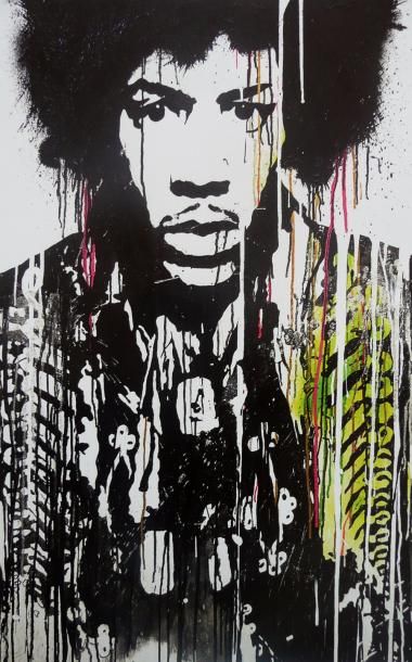 Augusto-S Acrylique sur toile:Jimi Hendrix 90x60 cm