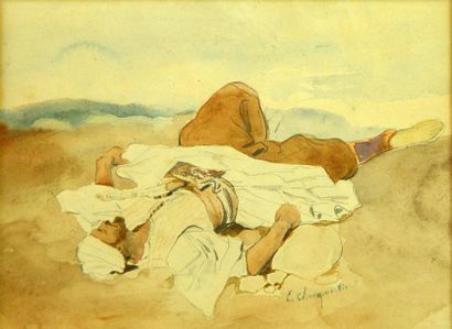 Charles Emile de CALLANDE CHAMPMARTIN (1797-1883) 'Guerrier oriental endormi''
Aquarelle...