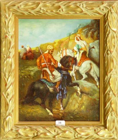 JACQUES 'Cavaliers arabes''
Huile sur toile signée en bas à droite
25 x 20 cm