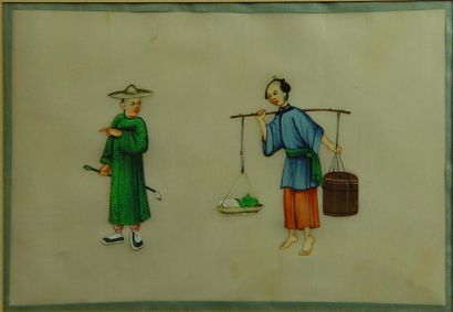 ECOLE CHINOISE 'Les porteurs''
Deux aquarelles sur papier de riz
17 x 25 cm