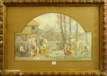 Pierre Puvis de Chavannes (d'après) 'Scène de villlage''
Aquarelle
28 x 45 cm