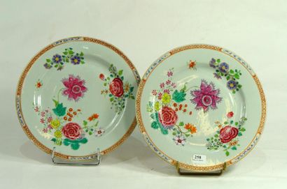 COMPAGNIE DES INDES Deux assiettes en porcelaine (fèle à l'une)