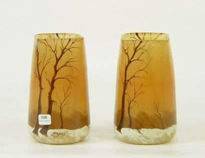null LEGRAS
Paire de vases en verre gravé à décor de paysages

H. 19 cm