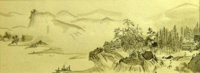 ECOLE CHINOISE "Paysage et pagode"
Dessin 14 x 37 cm