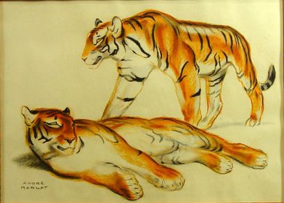 André MARGAT "Tigres"
Dessin signé en bas à gauche 33 x 47 cm