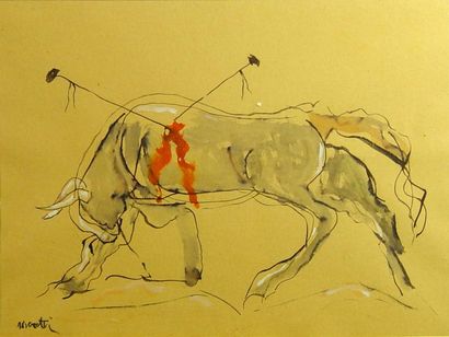 Raymond MORETTI "Taureau et picadors"
Aquarelle signée en bas à gauche Porte une...