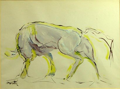 Raymond MORETTI "Taureau" Aquarelle 29 x 40 cm
