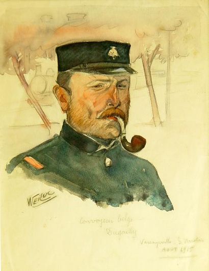 Lucien WEILUC "Convoyeur belge"
Dessin aquarellé signé en bas à gauche et daté 1915...