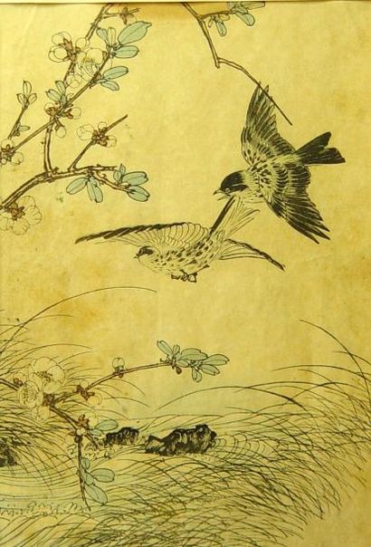 null "Oiseaux sur une branche"
Deux dessins aquarellés 30 x 20 cm