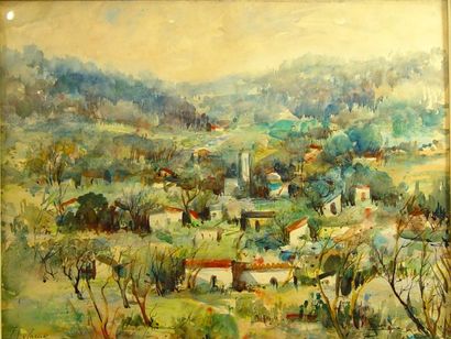 Lucien DELARUE "Village"
Aquarelle signée en bas à droite 49 x 64 cm