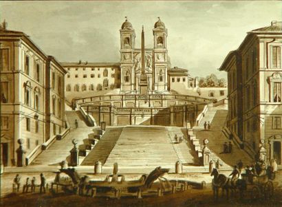 École italienne "Monuments romains"
Suite de quatre aquarelles 13 x 18 cm