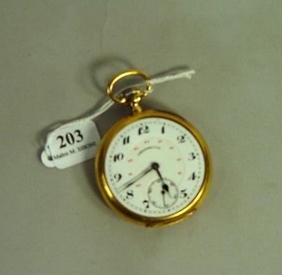 null 203- Montre chronomètre en or jaune

(manque le verre)

Pds : 77 g