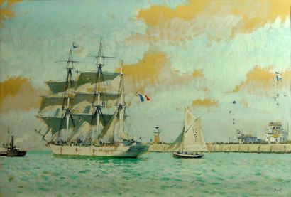 null 76- Albert BRENET

''Le trois mâts au port''

Aquarelle signée en bas à droite

45...