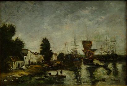 null Eugène BOUDIN (d'après)

''Navires au port''

Huile sur toile

29 x 42 cm