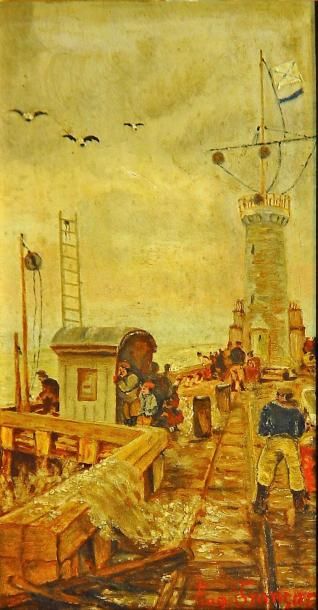 null 49- Eug. FRANCON (?)

''Marins sur le quai''

Huile sur panneau

33 x 18 cm