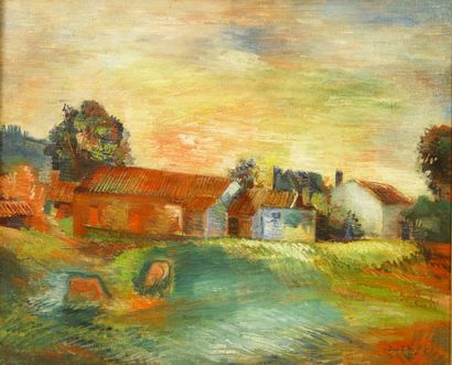 null 60- Jean DUFY (1866-1964)
''Crépuscule, ferme du Limousin''
Huile sur toile
Signée,...