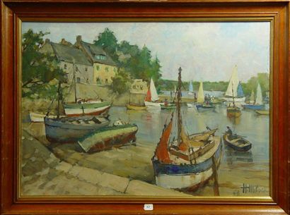 null 62- H. MILOCH

''Voiliers au port en Bretagne''

Huile sur toile signée en bas...