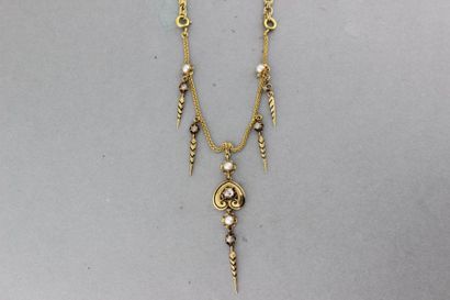 null 106- Collier en or ornée d'un pendentif serti de perles

Epoque Napoléon III

Pds...
