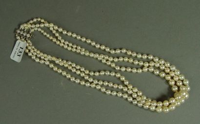 null 133- Collier trois rangs de perles de culture du Japon en chute

Fermoir barrette...