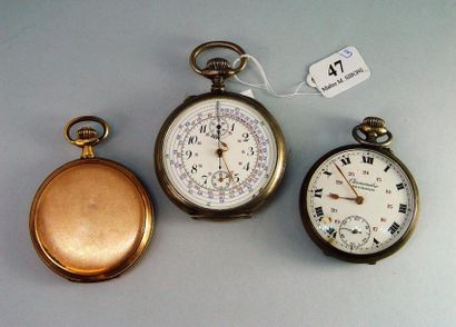 null 47- Deux montres de gousset en argent et montre de gousset en métal doré