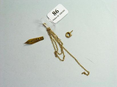 null 86- Chaîne de cou accidentée et plume de stylo en or jaune

Pds : 1,80 g