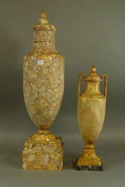 null 157- Deux pots couverts en marbre

(chocs)

H : 63 et 41 cm