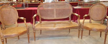 null 253- Banquette cannée et deux fauteuils

Style Louis XVI