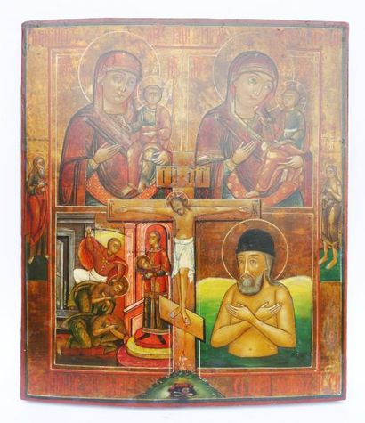 null 71- Icône : au centre le Christ en croix sépare 4 icônes : dans la partie supérieure...