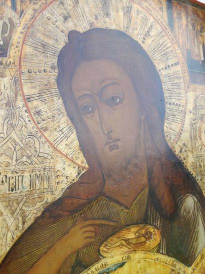 null 72- Importante et belle icône représentant saint Jean Baptiste entouré des scènes...