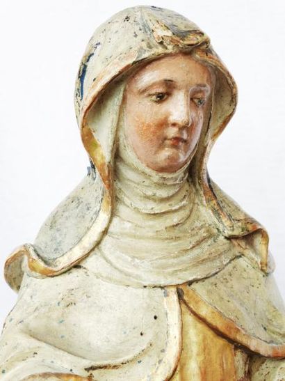 null 77- Sculpture en bois polychrome et doré représentant Sainte Elisabeth de Hongrie...