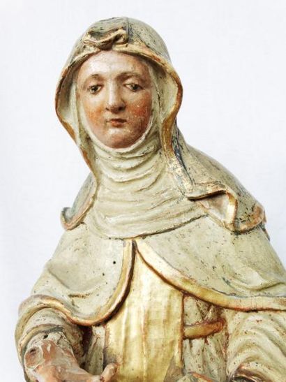 null 77- Sculpture en bois polychrome et doré représentant Sainte Elisabeth de Hongrie...