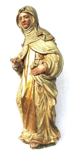 null 77- Sculpture en bois polychrome et doré représentant Sainte Elisabeth de Hongrie...