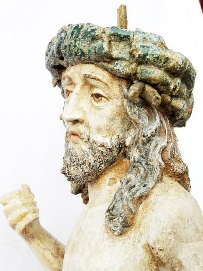 null 78- Sculpture ronde-bosse en bois polychrome représentant le Christ aux Outrages...