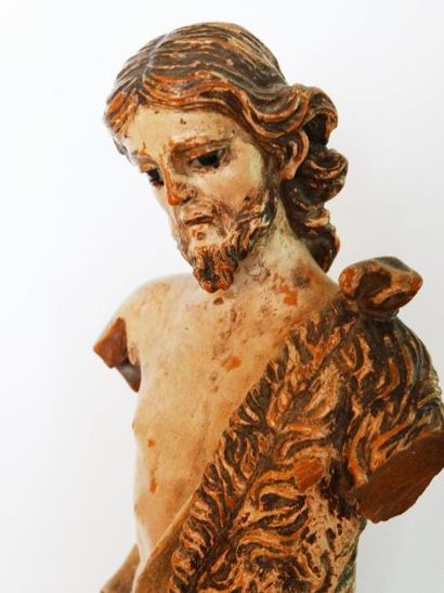 null 79- Sculpture ronde-bosse en bois polychrome représentant saint Jean Baptiste....