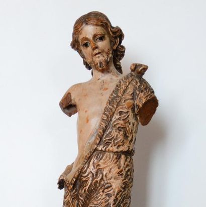 null 79- Sculpture ronde-bosse en bois polychrome représentant saint Jean Baptiste....