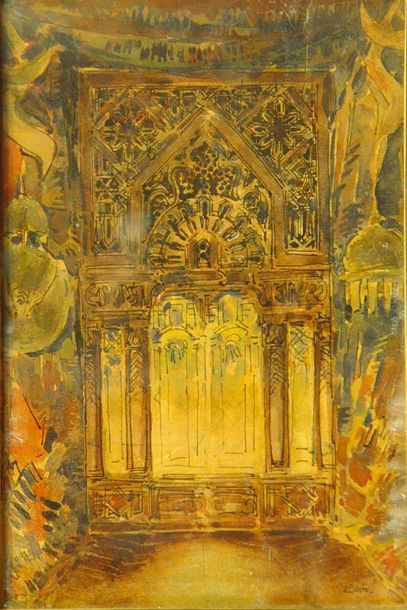 null 30- BENTZ (?)
''Cathédrale''
Aquarelle signée en bas à droite
34 x 22 cm