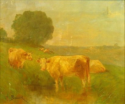 null 43- A. BAUDET

''Vaches dans le pré''

Huile sur toile signée en bas à gauche

(accident)

46...