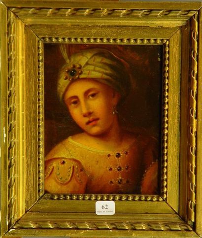 null 62- Ecole Française XIXème siècle

''Jeune femme au turban''

Peinture marouflée

19...