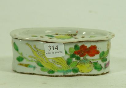 null 314- Boîte à grillons en porcelaine à décor de fleurs et feuillage