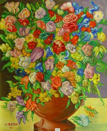 null 106- A. MEKUSA

''Coupe de fleurs''

Huile sur toile signée en bas à gauche

61...