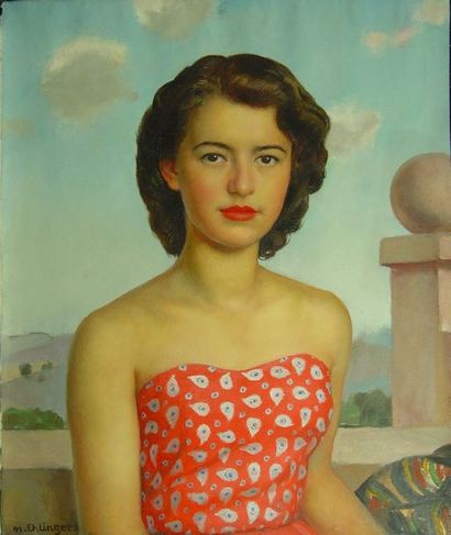 null 59- Maurice EHLINGER

''Jeune femme à la robe rouge''

Huile sur toile signée...