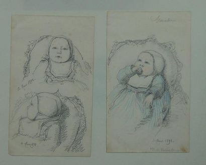 Ecole Française "Etude de bébé" Deux dessins